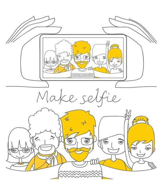 Hipsters vriend selfie foto — Stockvector