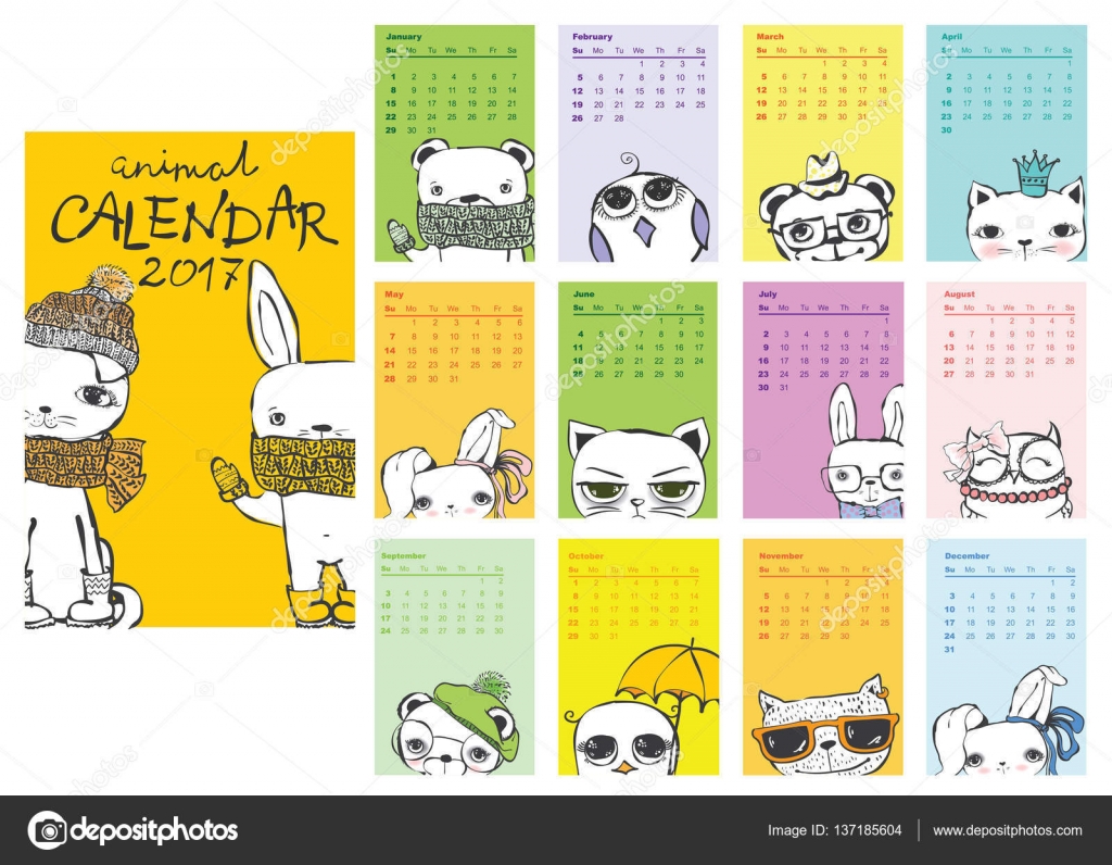 17 年カレンダーかわいい ストックベクター C Virinaflora 100 Oleg Sammaljuk