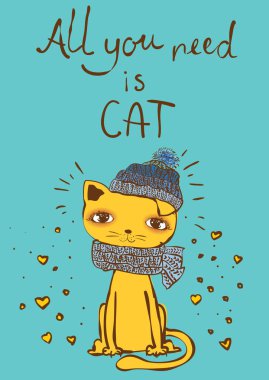 Elle çizilmiş şık kedi