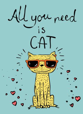 Elle çizilmiş şık kedi