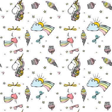 Cute magic unicorns pattern vector