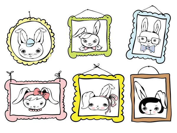 Sevimli tavşan avatarlar Portreler kümesi. — Stok Vektör