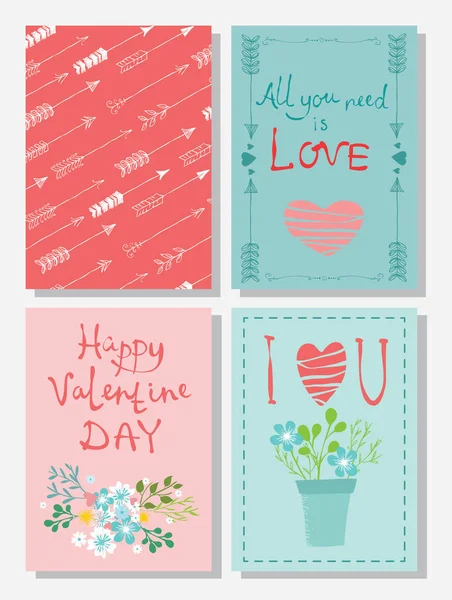 Valentines Day wenskaarten met belettering — Stockvector