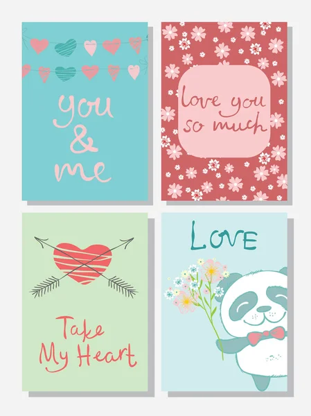 Tarjetas de felicitación del día de San Valentín con letras — Vector de stock