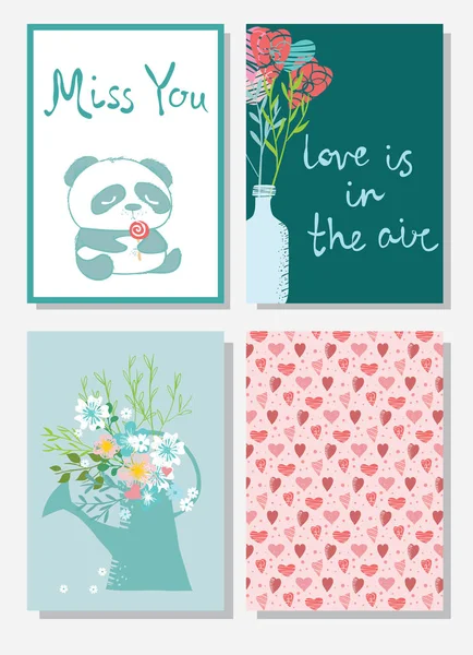 Cartes de voeux Saint-Valentin avec lettrage — Image vectorielle