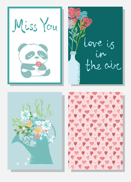 Tarjetas de felicitación del día de San Valentín con letras — Vector de stock