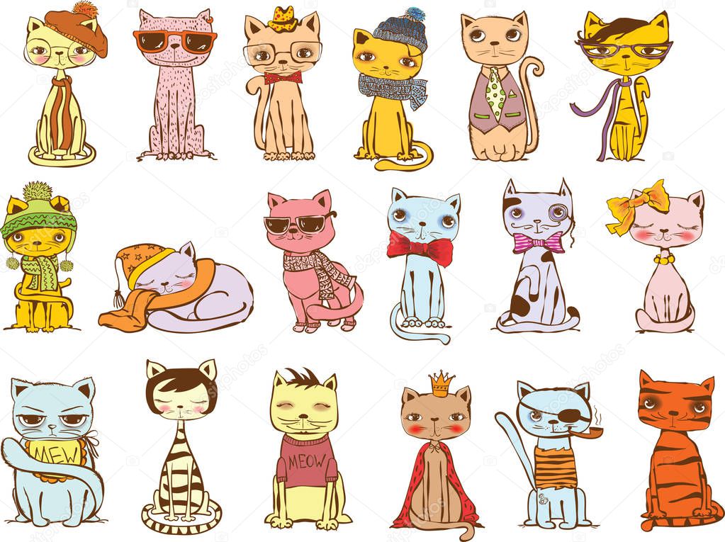 Set of stylish hipster cats