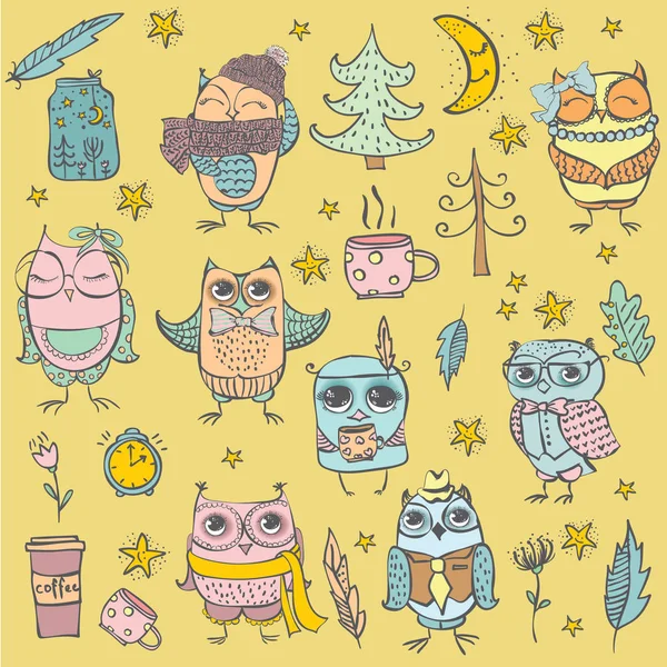 Owls seamless pattern — Stock Vector