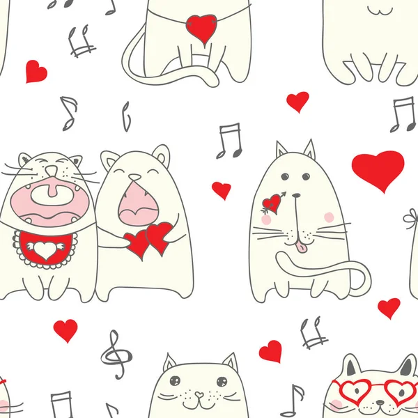 Chats Valentine avec des cœurs — Image vectorielle