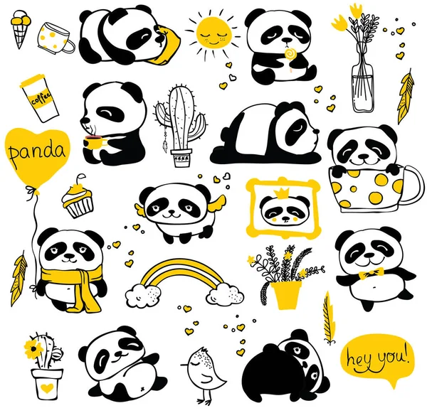 Panda doodle sada kid. — Stockový vektor