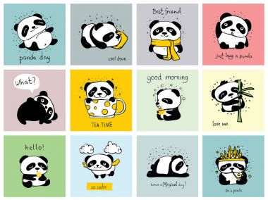 Doodle pandalar sevimli kartlarla