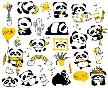 Doodle pandalar ile şirin kart