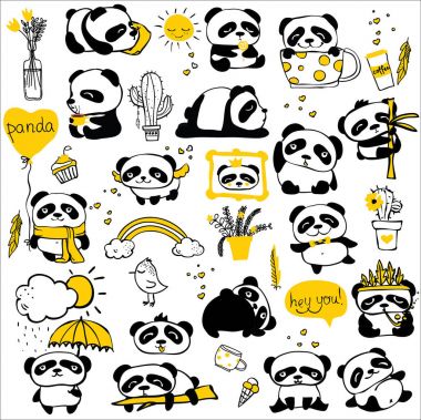 Doodle pandalar ile şirin kart