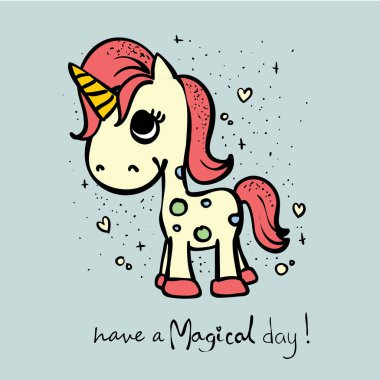 Şirin el çizilmiş tek boynuzlu at