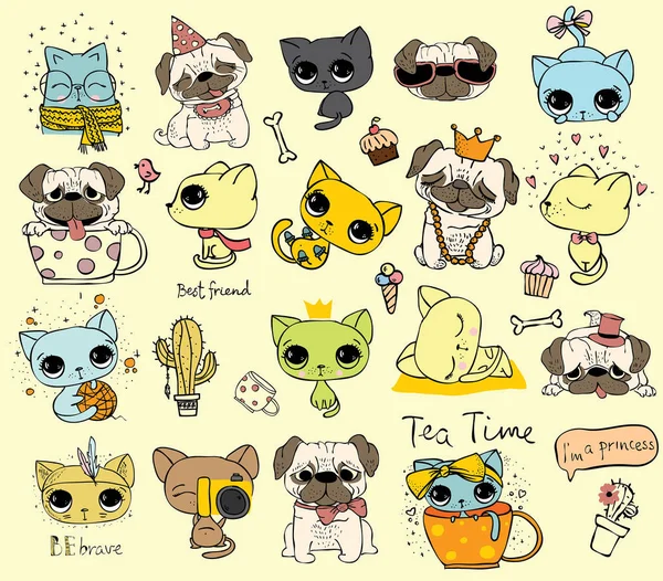 Chats et chiens mignons — Image vectorielle
