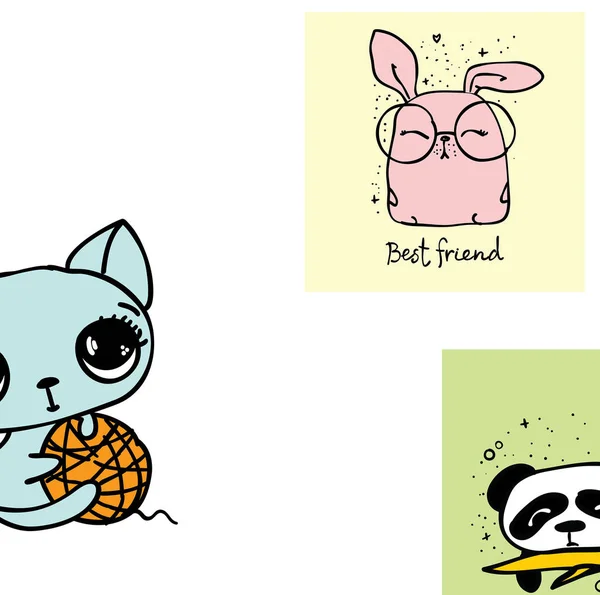 卡与可爱的小动物 — 图库矢量图片