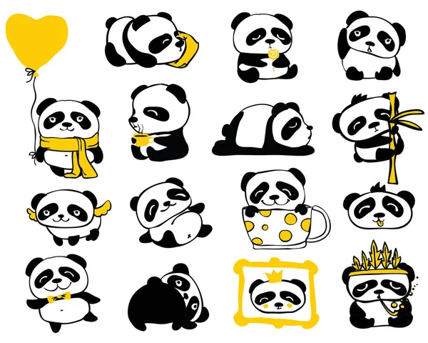 Carte mignonne avec des pandas doodle — Image vectorielle