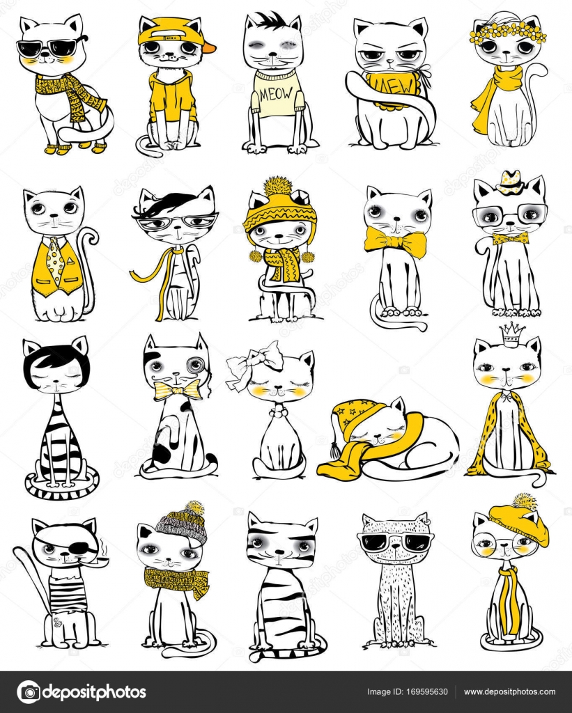 Şık kedi çizimleri Vektörel çizim ©virinaflora Vektörel 169595630