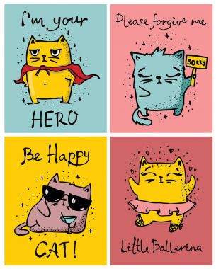 Doodle kedi kartları