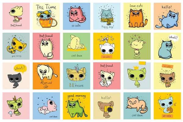 Doodle gatos tarjetas — Vector de stock