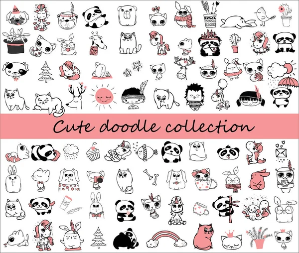 Doodle dieren collectie — Stockvector