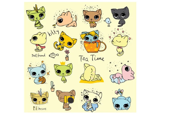 Doodle katter ikoner — Stock vektor