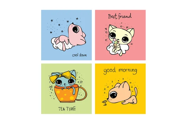 Doodle γάτες κάρτες — Διανυσματικό Αρχείο