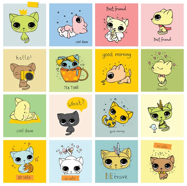 Doodle chats cartes — Image vectorielle