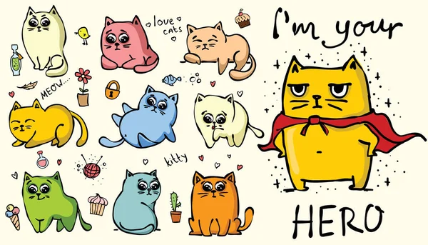 Doodle icoane pisici — Vector de stoc