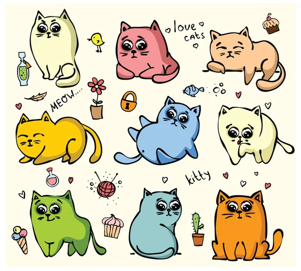 Doodle katter ikoner — Stock vektor