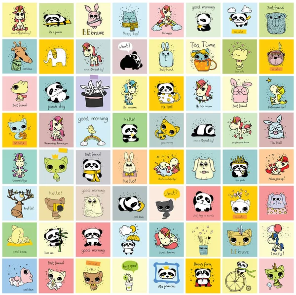 Cartões com animais doodle —  Vetores de Stock