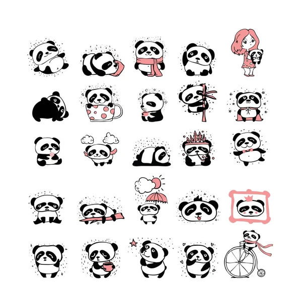 Ícones de pandas Doodle —  Vetores de Stock