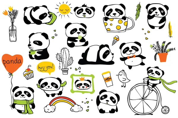Doodle Panda's pictogrammen — Stockvector