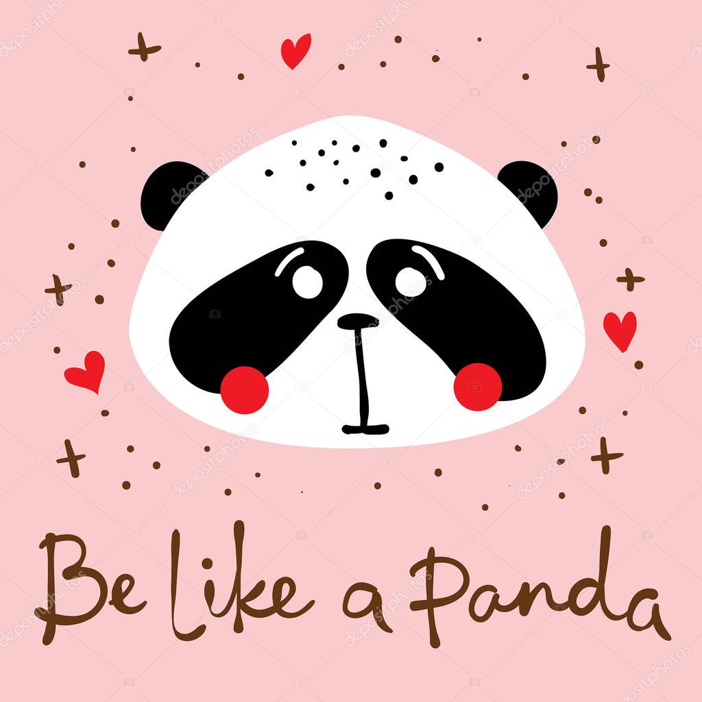 Cute card with doodle panda and funny hand drawn text .Simple design of cute pandas perfect for kid's banners, stickers and other kid's things