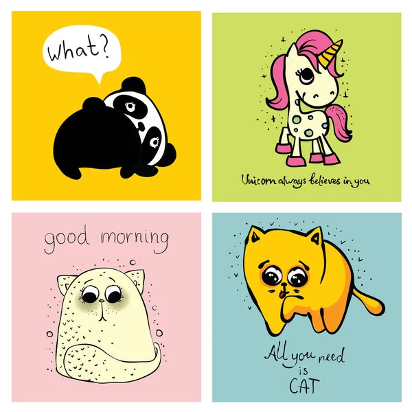 矢量卡与可爱的动物在简单的设计和有趣的刻字孩子的贺卡设计 T恤打印 灵感海报 — 图库矢量图片