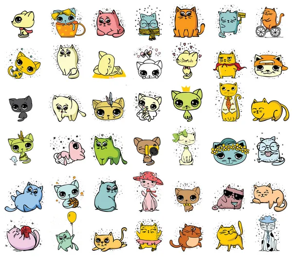 Μεγάλο Σύνολο Διάνυσμα Χαριτωμένα Γάτες Αστεία Για Ευχετήρια Κάρτα Για — Διανυσματικό Αρχείο