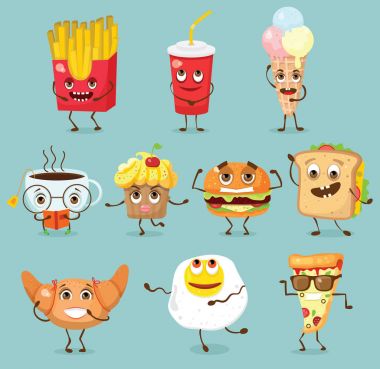 vektör çizim tasarım karikatür komik gıda duyguları ile ayarla