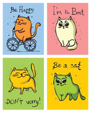 vektör çizim tasarım sevimli çizgi komik kedi kümesinin beyaz arka plan üzerinde izole