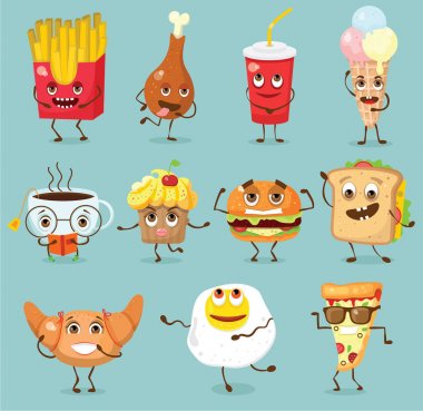 vektör çizim tasarım karikatür komik gıda duyguları ile ayarla