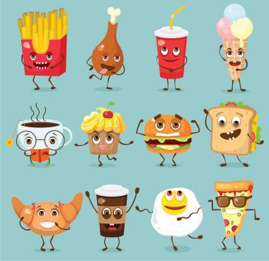 vektör çizim tasarım karikatür komik gıda duyguları ile ayarla