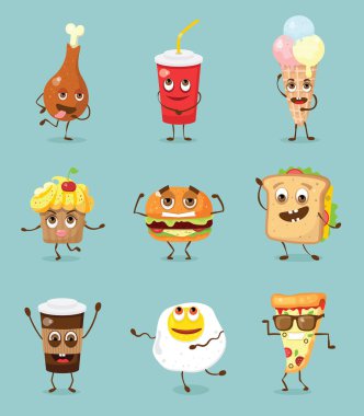 vektör çizim tasarım karikatür komik gıda duyguları ile ayarla