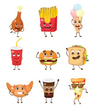 vektör çizim tasarım karikatür komik gıda duyguları ile ayarla