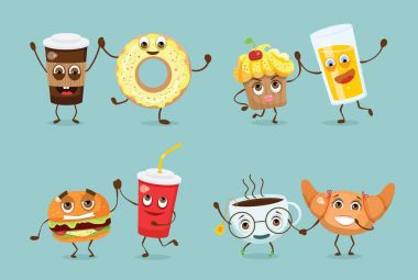 vektör çizim tasarım karikatür komik gıda duyguları ile ayarla