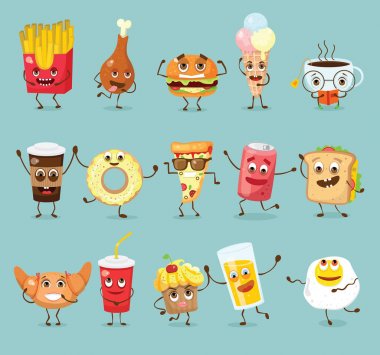 vektör çizim tasarım karikatür komik gıda duyguları ile ayarla