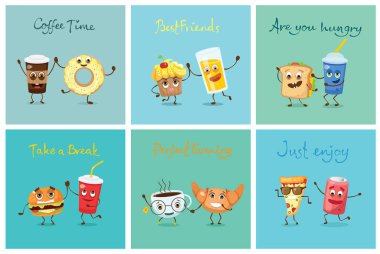 vektör çizim tasarım karikatür komik gıda duyguları ile ayarla