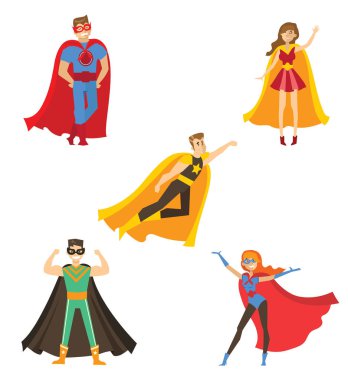 vektör çizim tasarım süper kahraman pelerin çizgi film seti