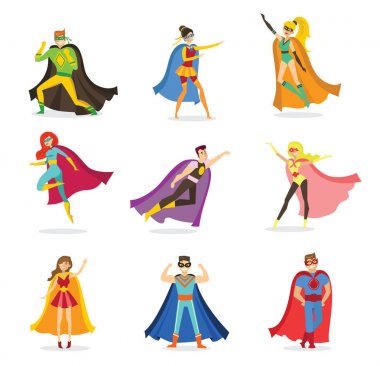 vektör çizim tasarım süper kahraman pelerin çizgi film seti