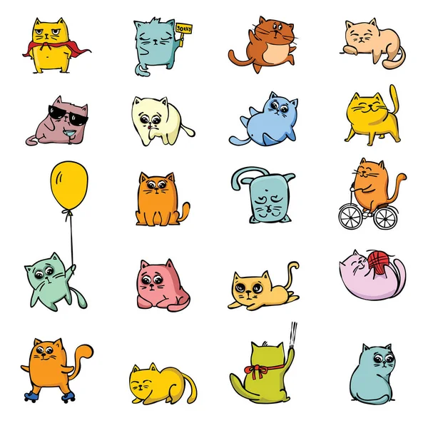 Vektor Illustration Design Von Niedlichen Cartoon Lustige Katze Gesetzt Isoliert — Stockvektor