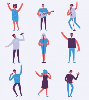 Vektör arka planda şarkı, gitar insanlar iskambil Grubu'nun düz bir stil