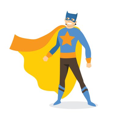 Komik çizgi roman kostüm erkek süper kahraman düz tasarım vektör çizim